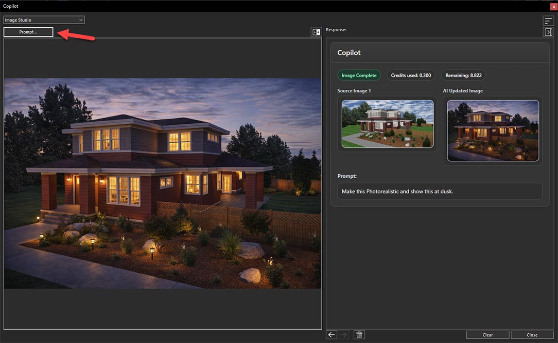 Clicking Prompt button for Redesign option