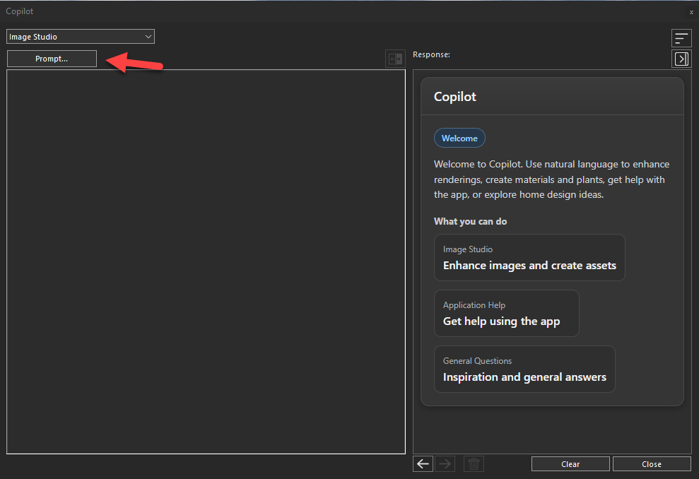 Clicking the Prompt button to access Image Studio