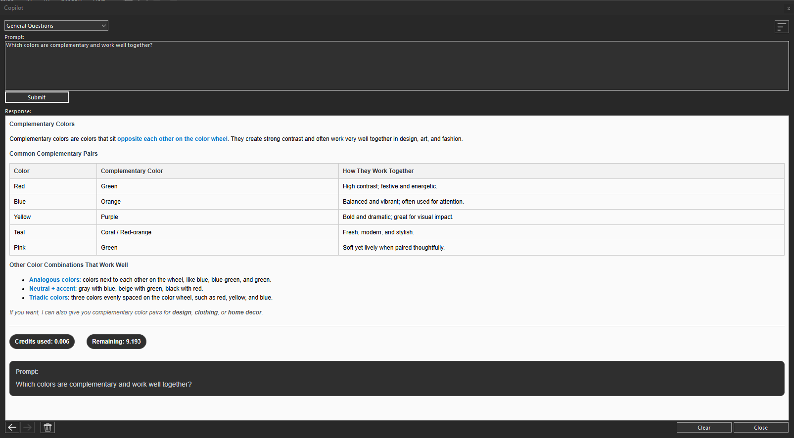 Copilot generated response based on the submitted prompt