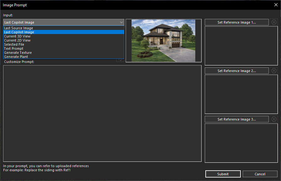 Last Copilot Image option selected from the Input drop-down menu