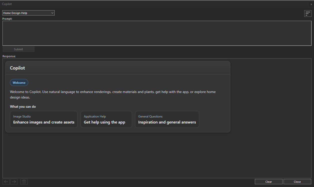 Home Design Help panel ready for user prompts