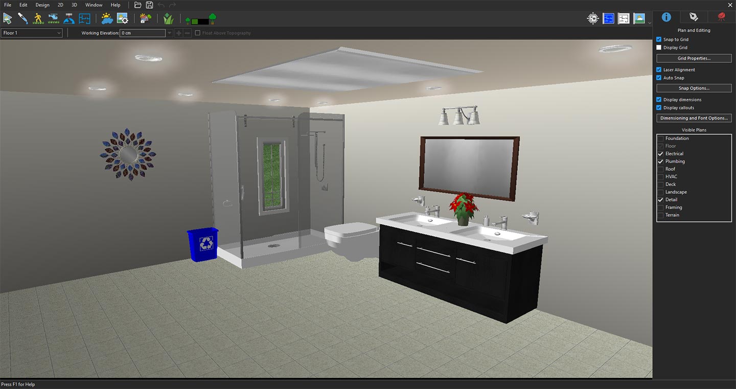 Exploring the bathroom area in 3D View