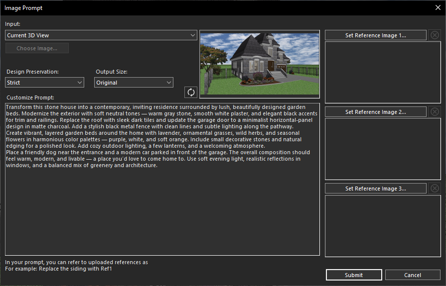 Creating a prompt for landscape area transformation