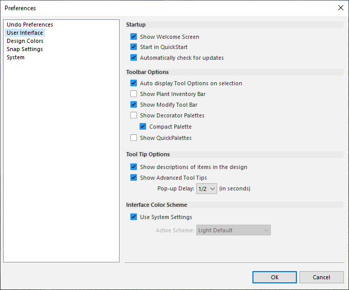 Selecting User Interface option in Preferences window