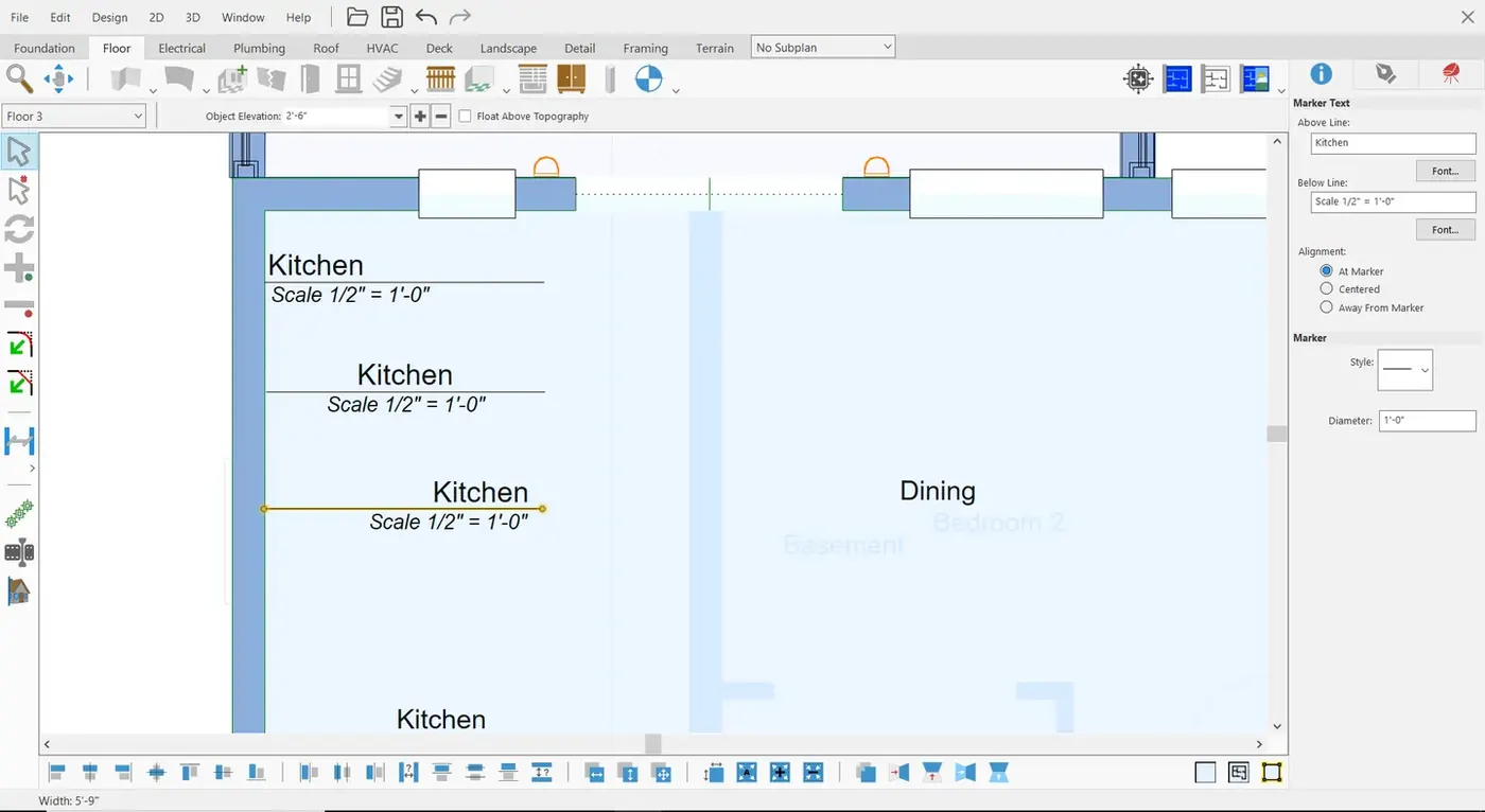 Annotated 2D construction plan in Punch! Architectural Series