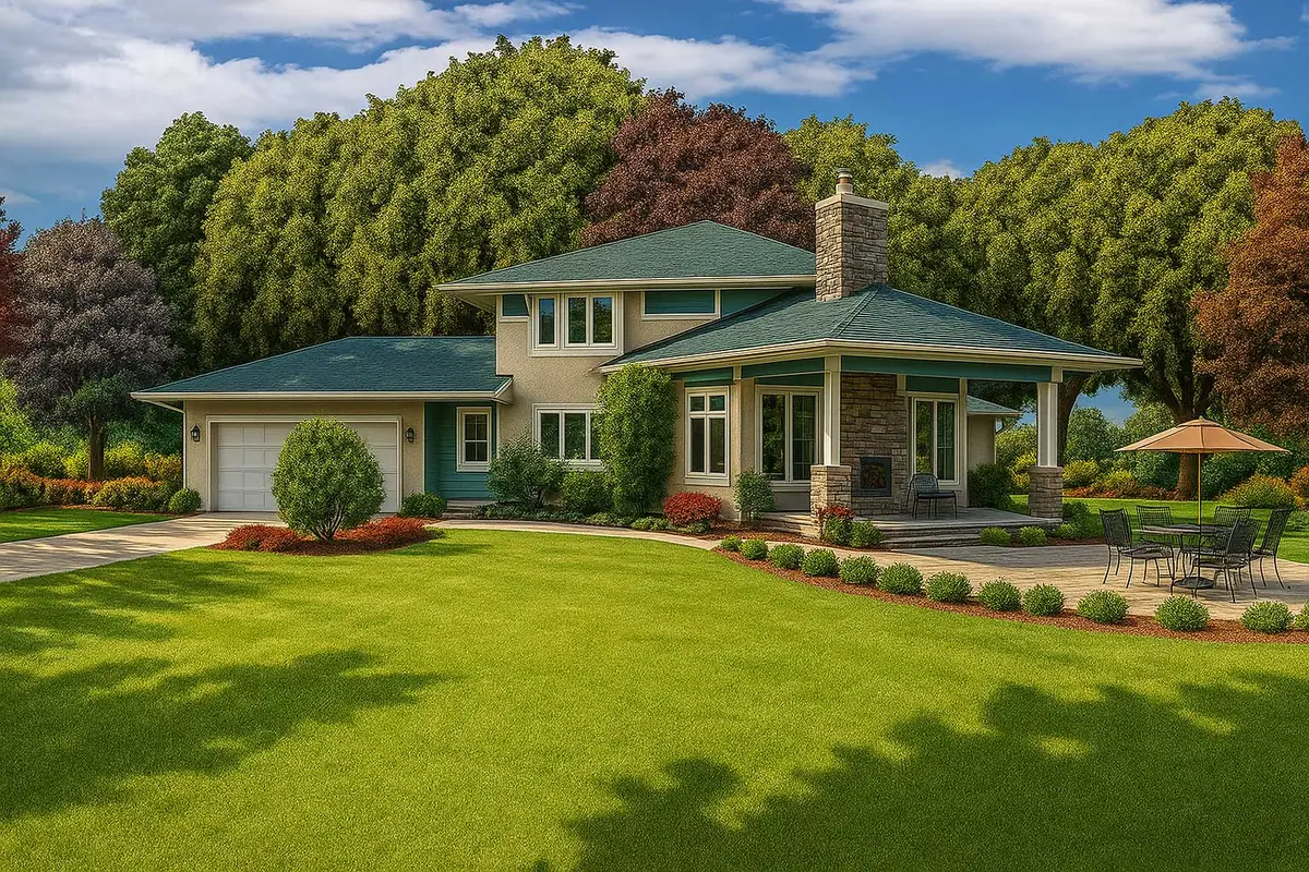 The house with finished landscaping, designed in PhotoView